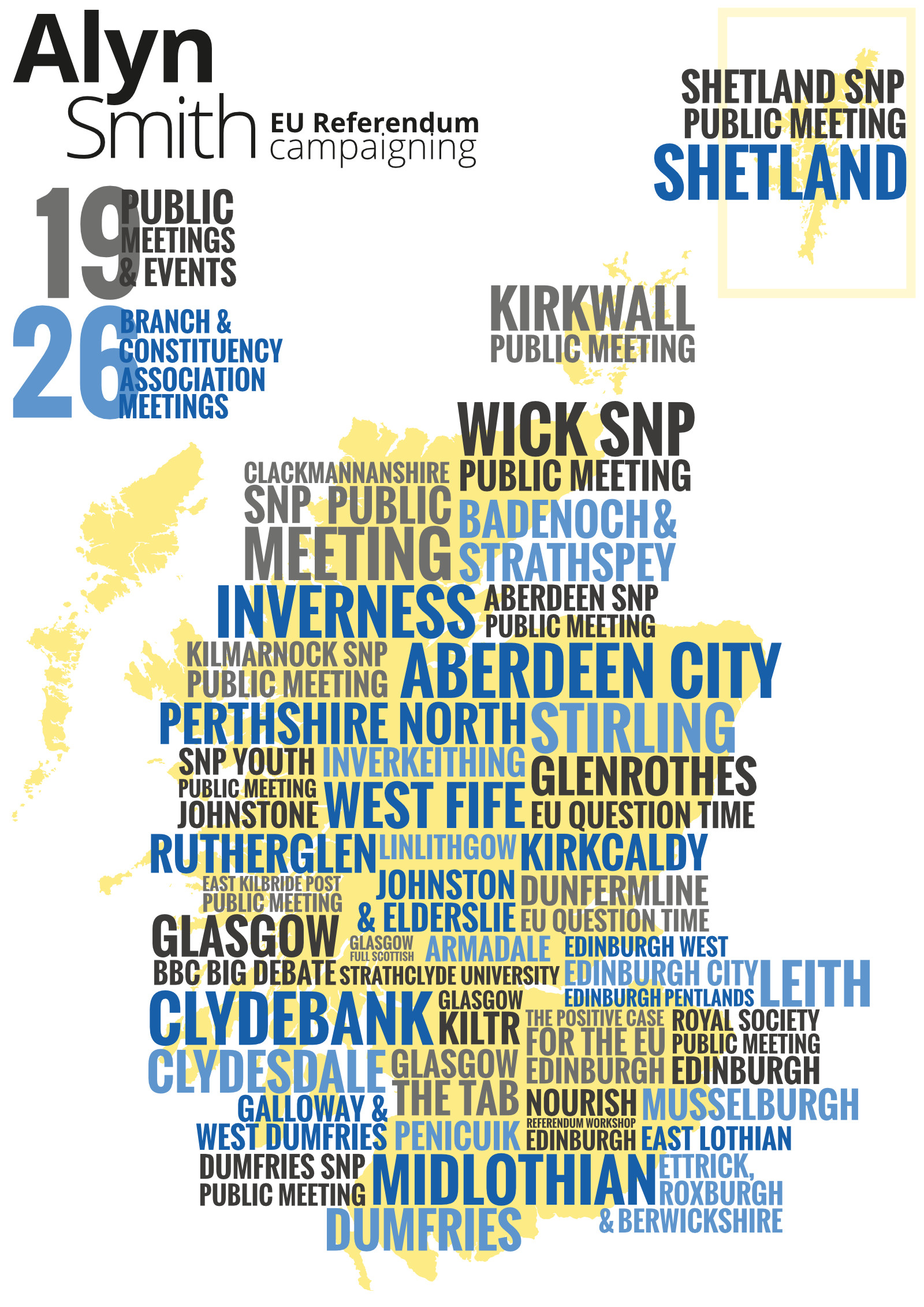 A graphic used in print and digital comms outlining the extent of Alyn's campaigning in the weeks before the referendum